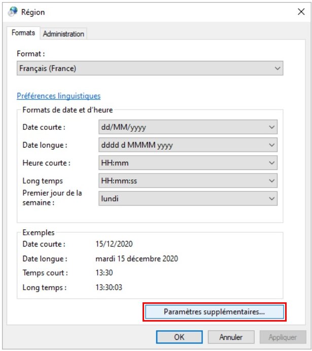 La boîte de dialogue Région Windows 10
